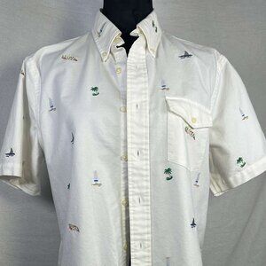Ralph Lauren Button Down Short Sleeve Shirt Sz M Embroidered Aloha Vacation Hawa